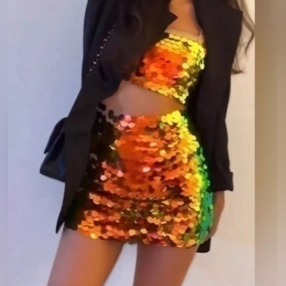 NWT Zara gold sequin crop top and mini skirt 9405/103 XS